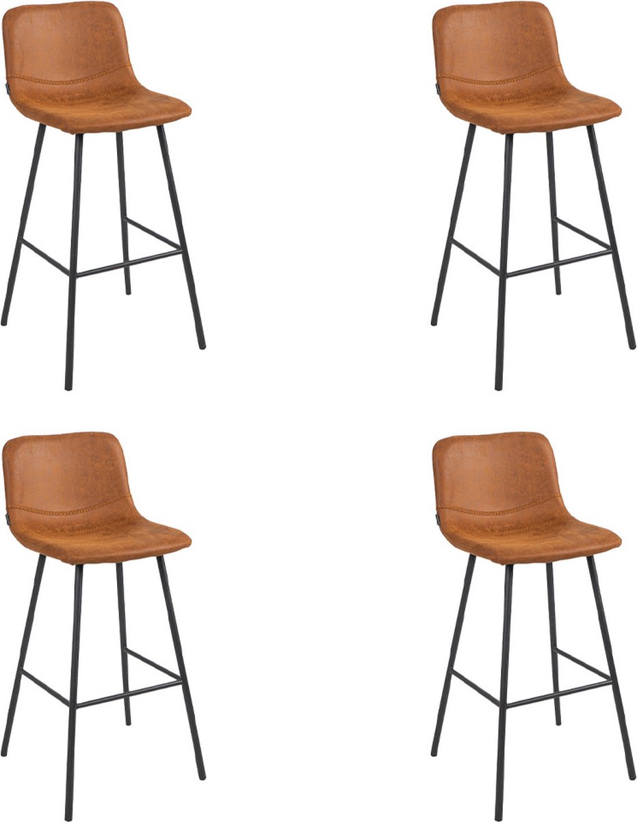 Bronx71 Industriële barkruk Mikky cognac leer 68 - 79 cm - Barkrukken set van 4 - barstoel