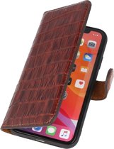 Galata Lederen iPhone 13 Mini Hoesje - BookCase - Krokodil Cognac Bruin