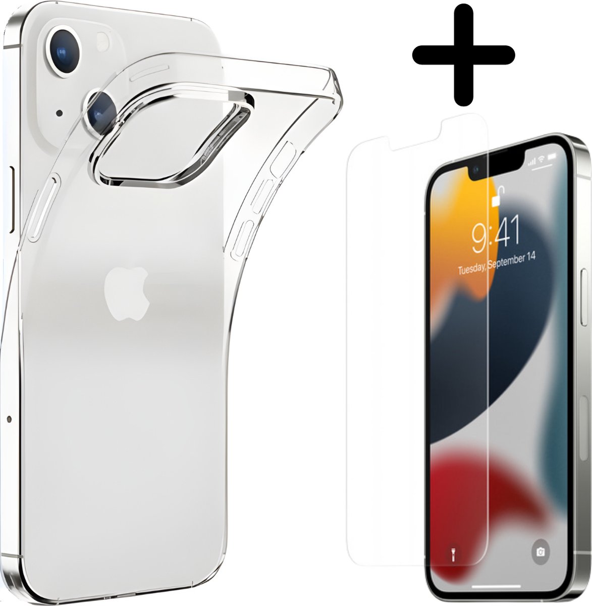 Fooniq Silicone Hoesje Transparant + Screenprotector - Geschikt Voor Apple iPhone 13