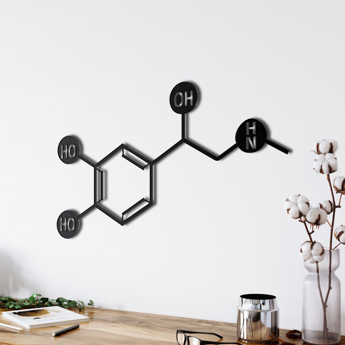 Wanddecoratie | Adrenaline Molecuul / Adrenaline Molecule decor | Metal - Wall Art | Muurdecoratie | Woonkamer |Zwart| 60x35cm