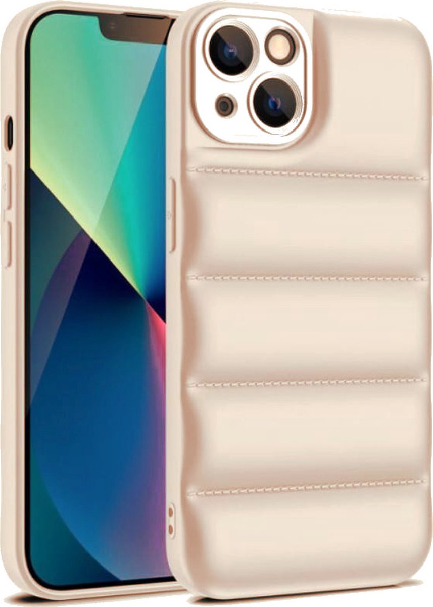Puffer Case - Telefoonhoesje - Apple iPhone 13 Pro - Bumper hoesje - Siliconen - Bescherming - Beige / Wit