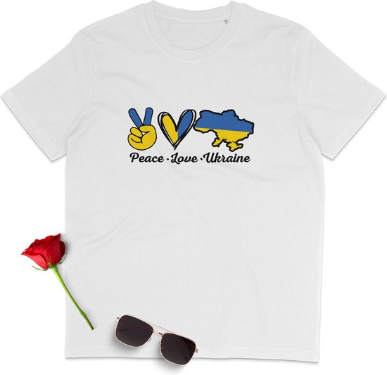 Ukraine t-shirt femme - Ukraine t-shirt homme - Peace Love Ukraine Shirt homme femme - Tailles unisexes : SML XL XXL XXXL - couleurs du t-shirt : Wit et Oranje.