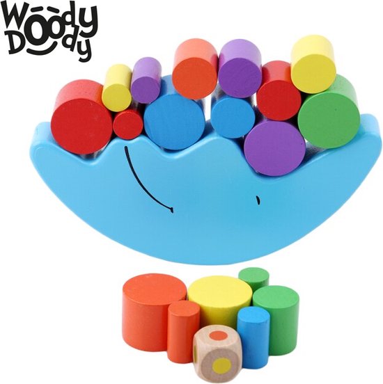 WoodyDoody Houten Balanceer Puzzel met Dobbelsteen Kleuter Educatief  Speelgoed 3 jaar... | bol