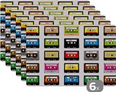Placemat - Placemats kunststof - Patronen - Cassettebandjes - Muziek - 45x30 cm - 6 stuks - Hittebestendig - Anti-Slip - Onderlegger - Afneembaar