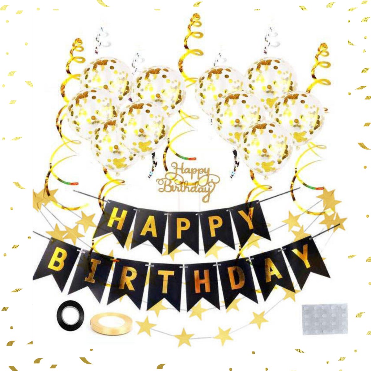 Joya Party® Verjaardag Slinger Zwart & Goud met Papieren Confetti Ballonnen | Feest Decoratie | Verjaardag | Happy Birthday | Letterslinger