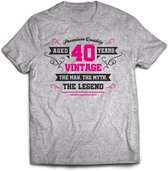 40 Jaar Legend - Feest kado T-Shirt Heren / Dames - Antraciet Grijs / Roze - Perfect Verjaardag Cadeau Shirt - grappige Spreuken, Zinnen en Teksten. Maat S