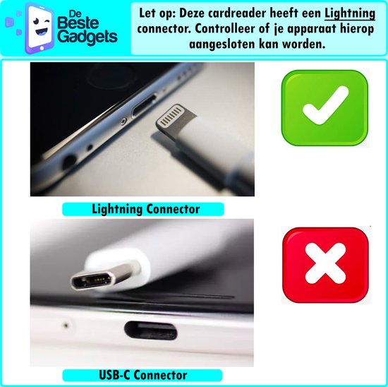 De Beste Gadgets Cardreader met Lightning aansluiting - SD-kaart en Micro SD - geschikt voor iPhone en iPad - Camara connection kit - Lightning SD Card Reader - Geheugen kaartlezer met Lightning aansluiting - De Beste Gadgets