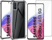 Hoesje geschikt voor Samsung Galaxy A53 - Anti Shock Proof Siliconen Back Cover Case Hoes Transparant - Tempered Glass Screenprotector