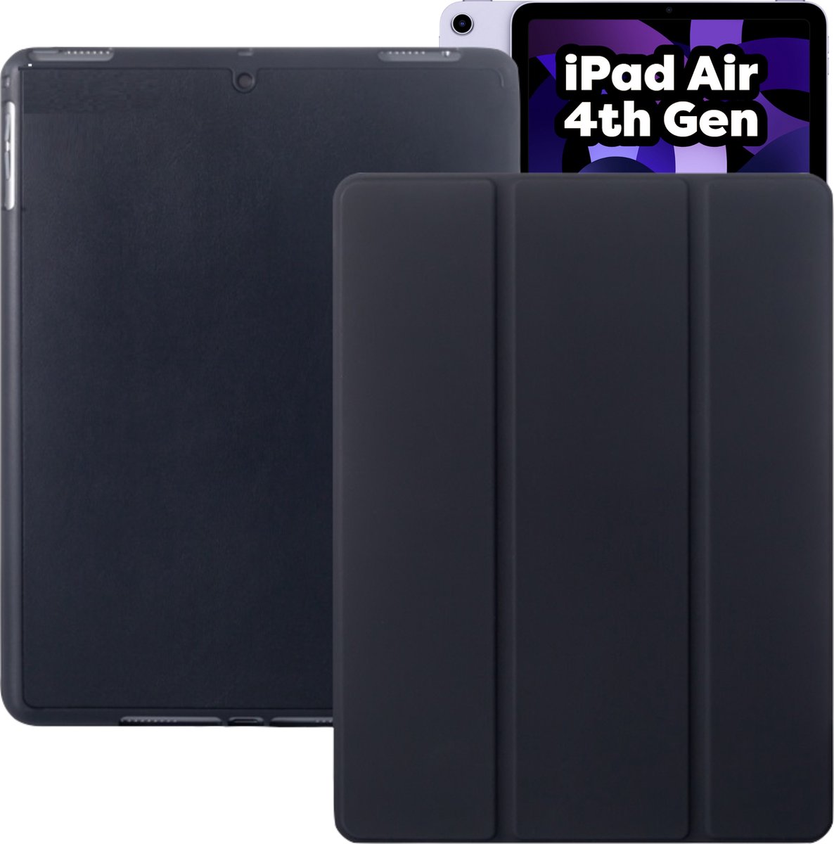 Tablet Hoes + Standaardfunctie - Geschikt voor iPad Air 2022 Hoes - 4e, 5e Generatie -10.9 inch (2020-2022) - Zwart