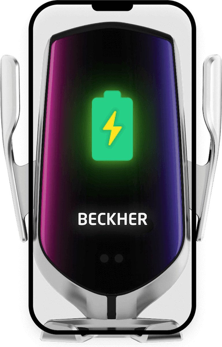 BECKHER® 2-in-1 Draadloze Oplader Autotelefoonhouder - Ventilatie Rooster - met Robotbeugels die automatisch openen en sluiten