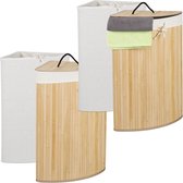 Relaxdays 2x hoekwasmand bamboe - opvouwbaar - met waszakken - opbergmand - natuur