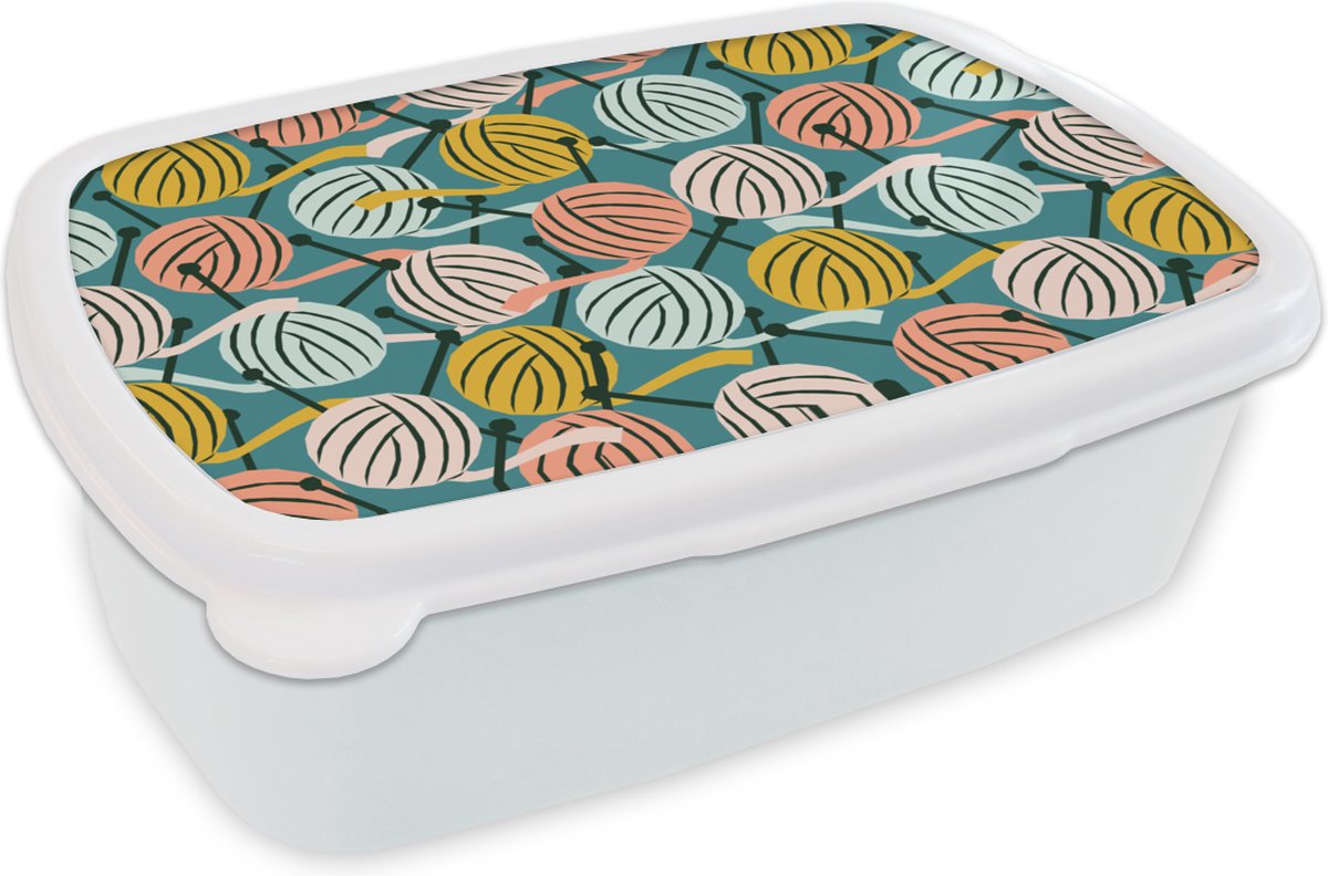 Broodtrommel Wit - Lunchbox - Brooddoos - Breien - Wol - Patronen - 18x12x6 cm - Volwassenen