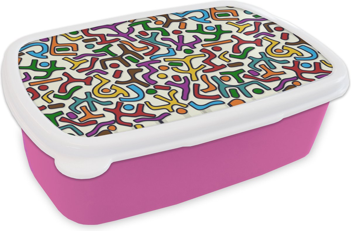 Broodtrommel Roze - Lunchbox - Brooddoos - Abstract - Patronen - Afrika - 18x12x6 cm - Kinderen - Meisje