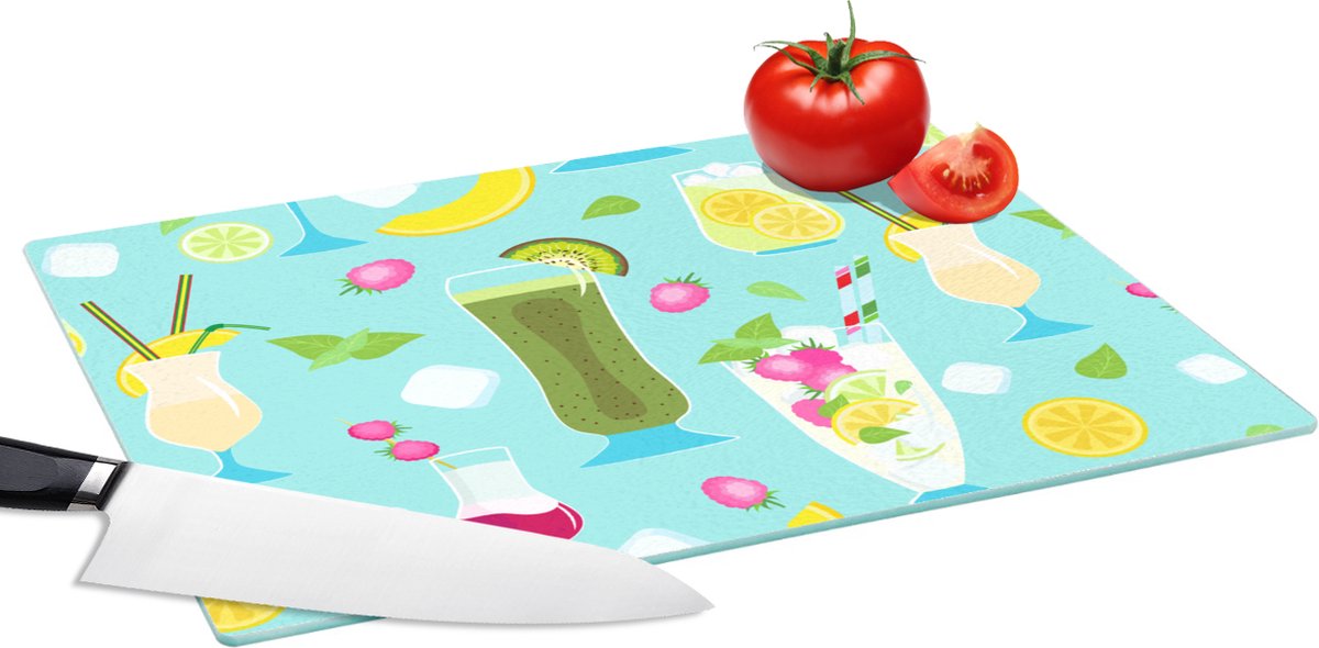 Glazen Snijplank - 39x28 - Cocktail - Zomer - Fruit - Patroon - Snijplanken Glas