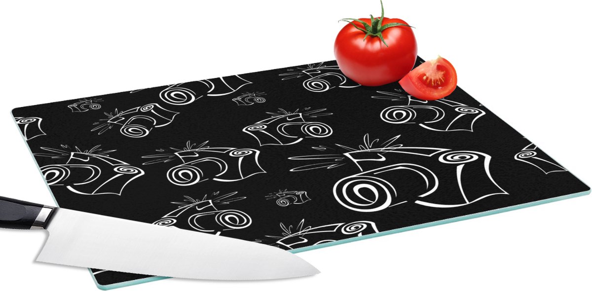 Glazen Snijplank - 39x28 - Camera - Patronen - Zwart Wit - Snijplanken Glas