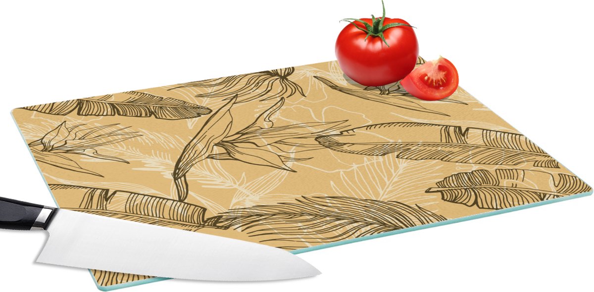 Glazen Snijplank - 39x28 - Bladeren - Zomer - Tropisch - Hawaii - Snijplanken Glas