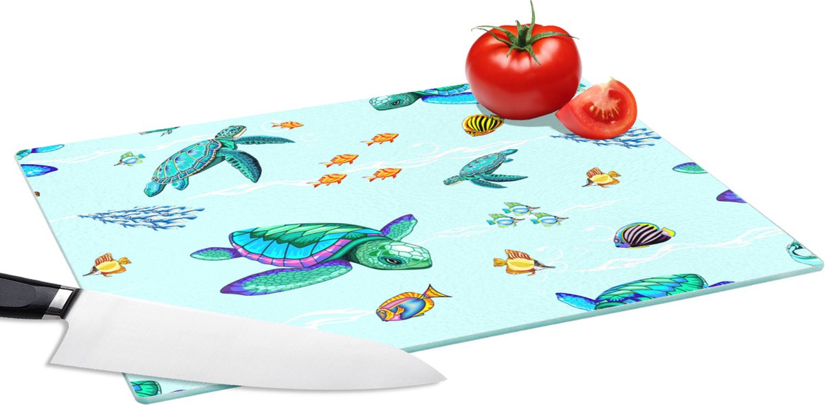 Glazen Snijplank - 39x28 - Regenboog - Schildpad - Vis - Water - Patronen - Snijplanken Glas