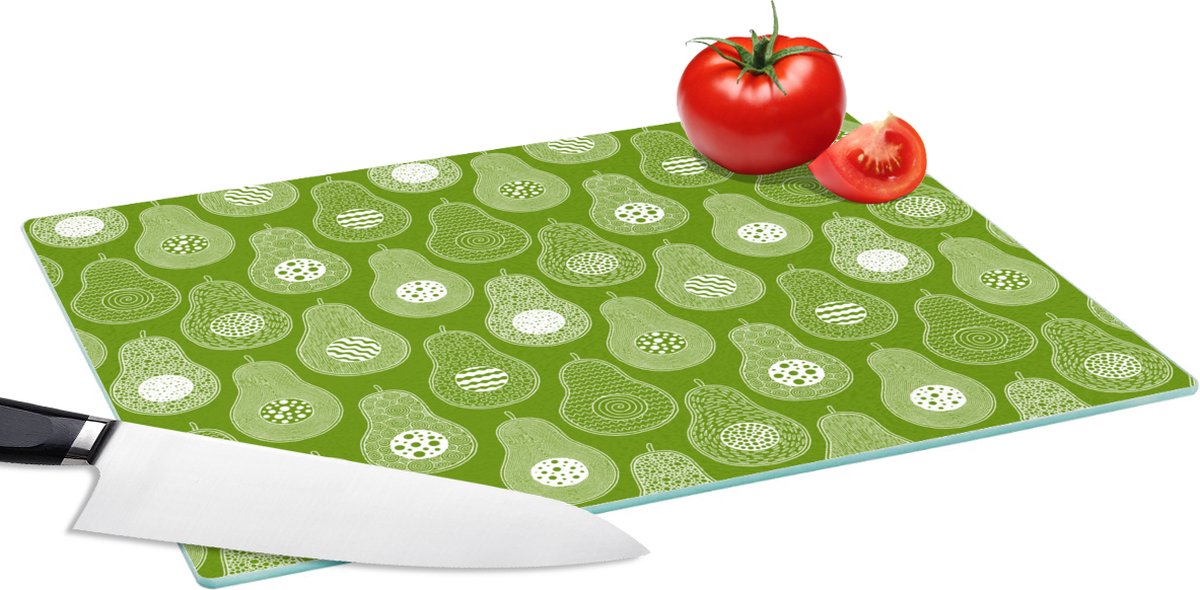 Glazen Snijplank - 39x28 - Avocado - Patronen - Groen - Snijplanken Glas