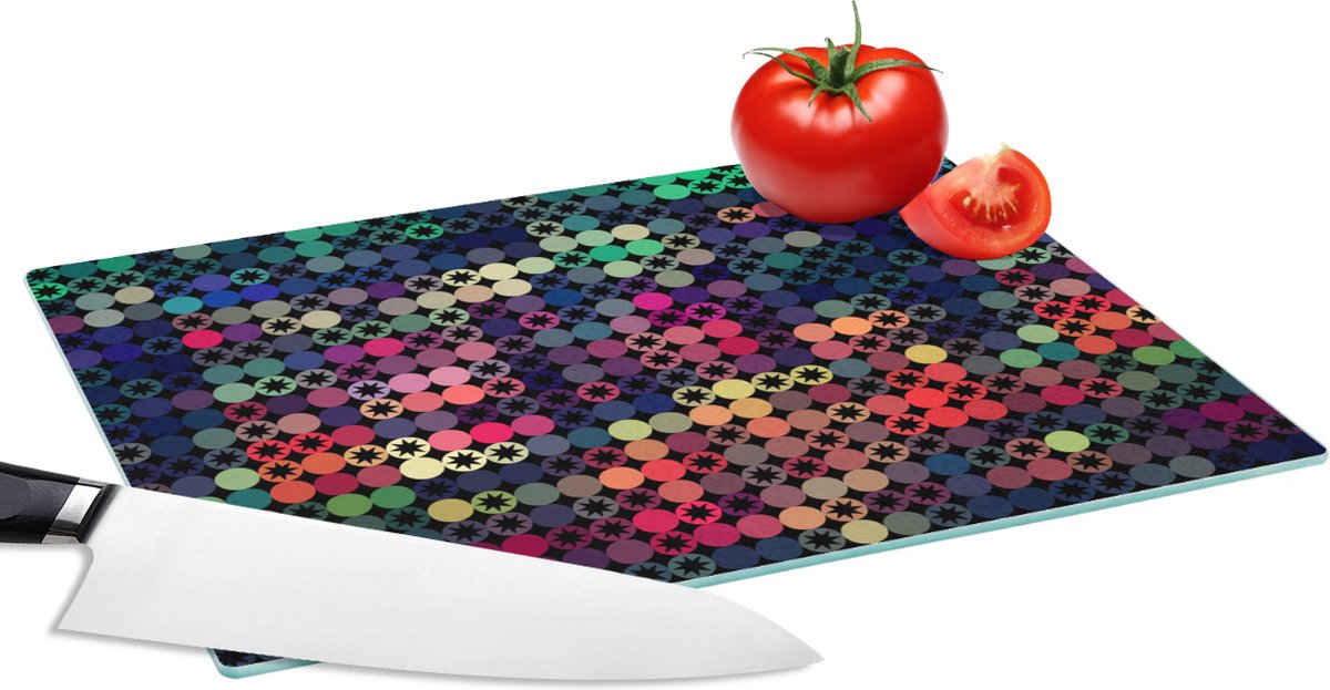 Glazen Snijplank - 28x20 - Sterren - Regenboog - Stippen - Geometrie - Design - Snijplanken Glas