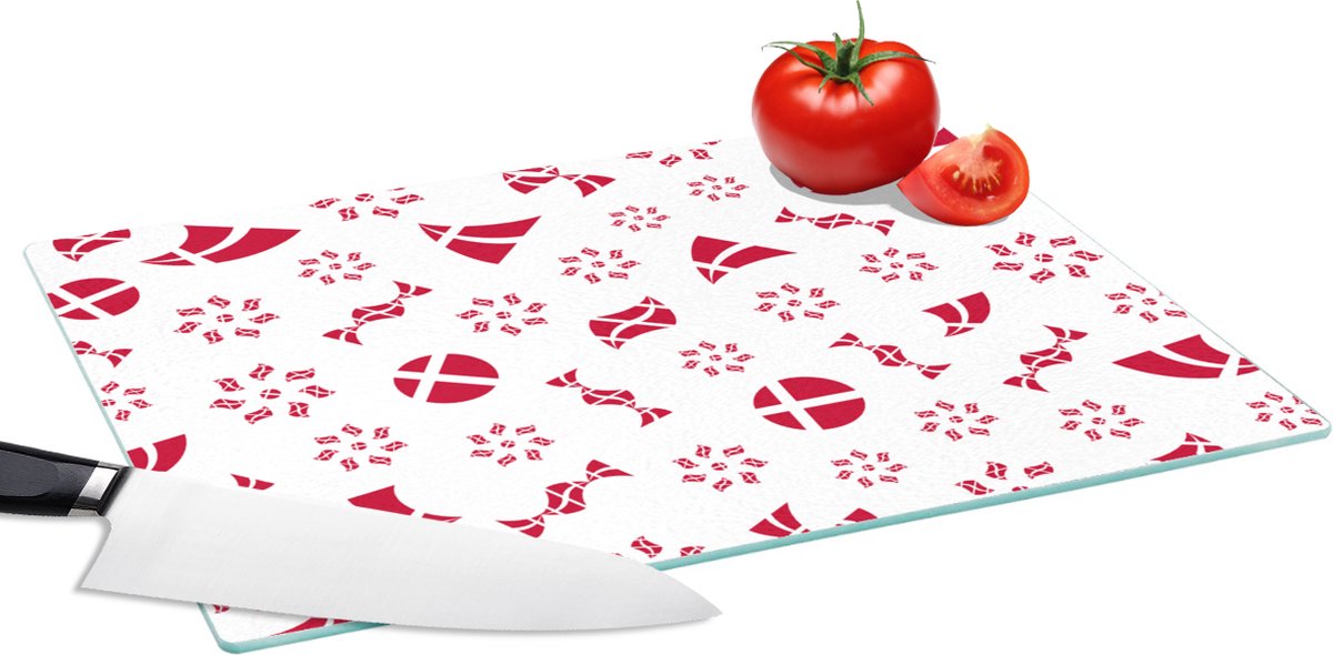 Glazen Snijplank - 39x28 - Denemarken - Patronen - Rood - Snijplanken Glas