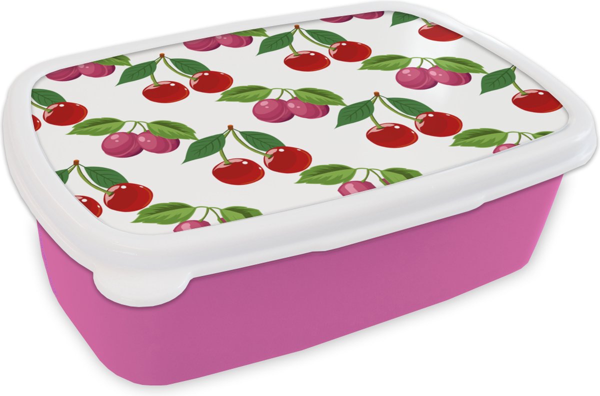 Broodtrommel Roze - Lunchbox - Brooddoos - Kersen - Patronen - Fruit - 18x12x6 cm - Kinderen - Meisje