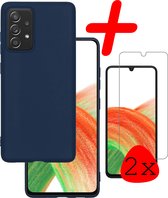 Hoes Geschikt voor Samsung A33 Hoesje Siliconen Back Cover Case Met 2x Screenprotector - Hoesje Geschikt voor Samsung Galaxy A33 Hoes Cover Hoesje - Donkerblauw