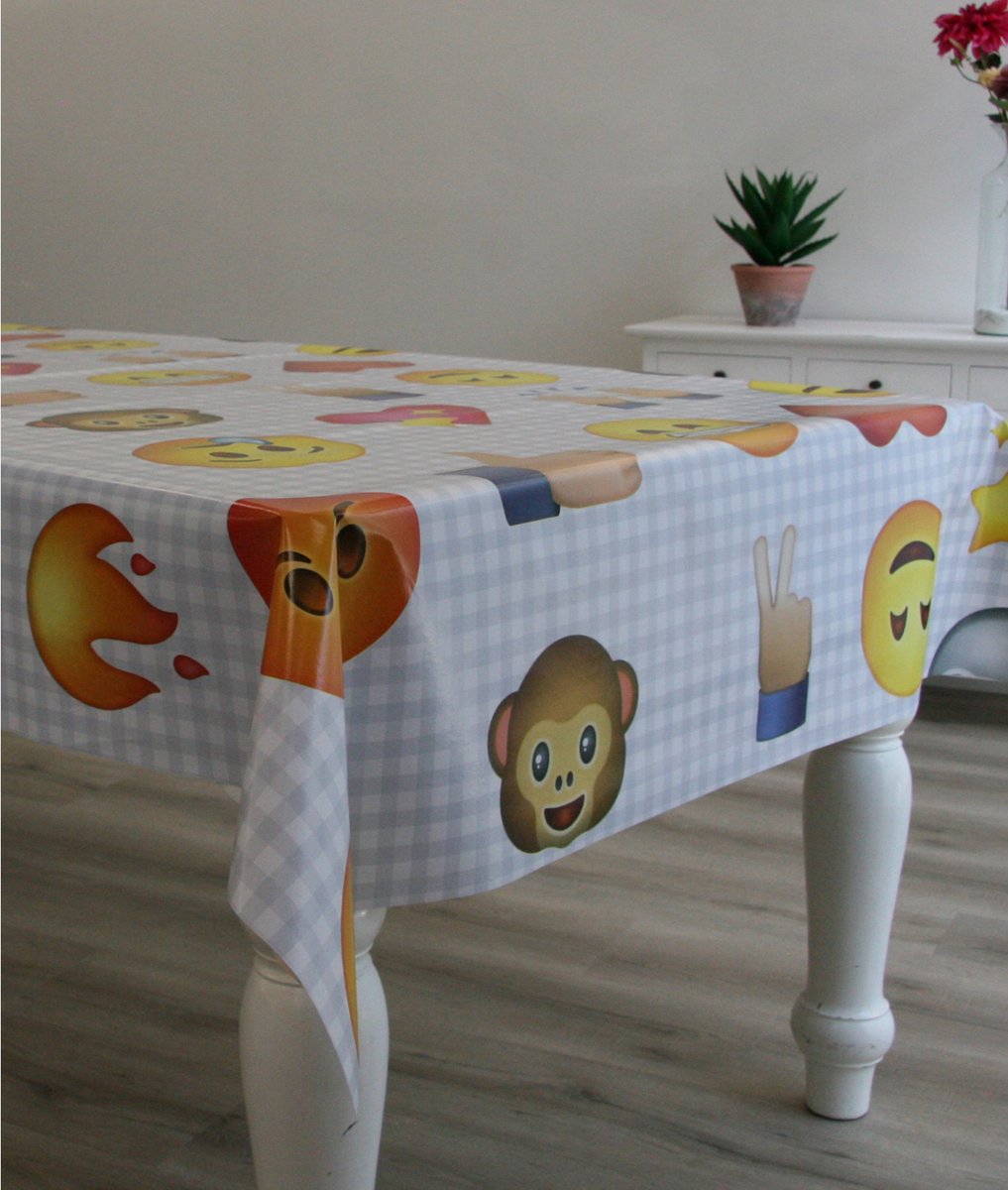 Tafelzeil/tafelkleed met emoji print 140 x 180 cm - Emoji - Kindertafelzeil