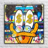UNIEK 1 van de 10 - Money Donald Duck - Kunstwerk Canvas 80x80 cm - groot - Print op Canvas schilderij - CUSTOM LUXURY WALL ART - FILM ART - CUSTOM WALL ART - CUSTOM DESIGN - (Wand