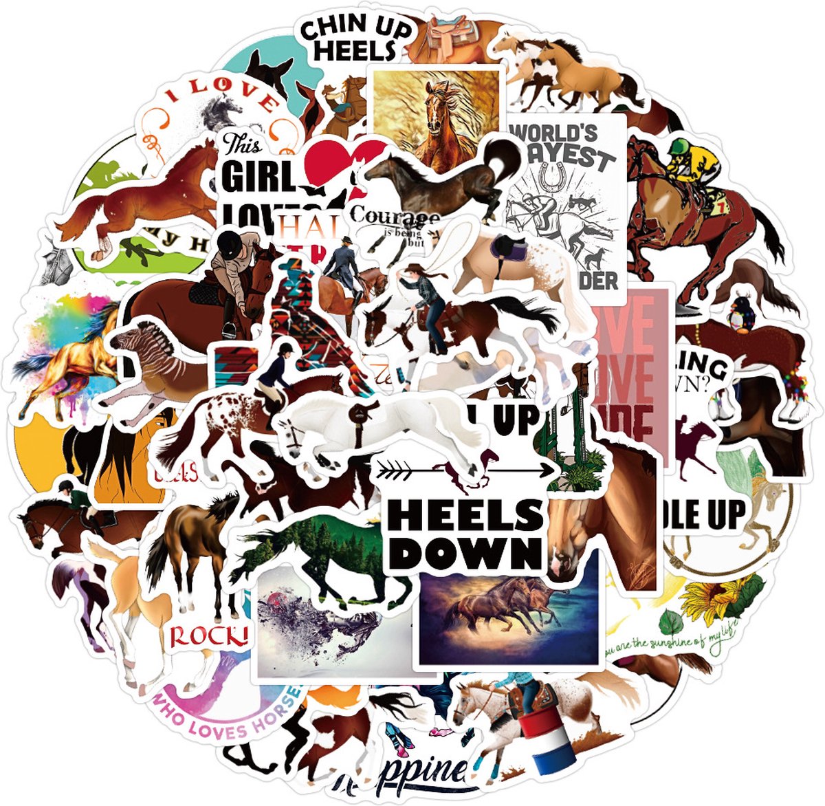 Paarden Stickers | 50 stickers | Paardrijden, dieren, pony - voor laptop, ipad, telefoon, schrift, muur etc.
