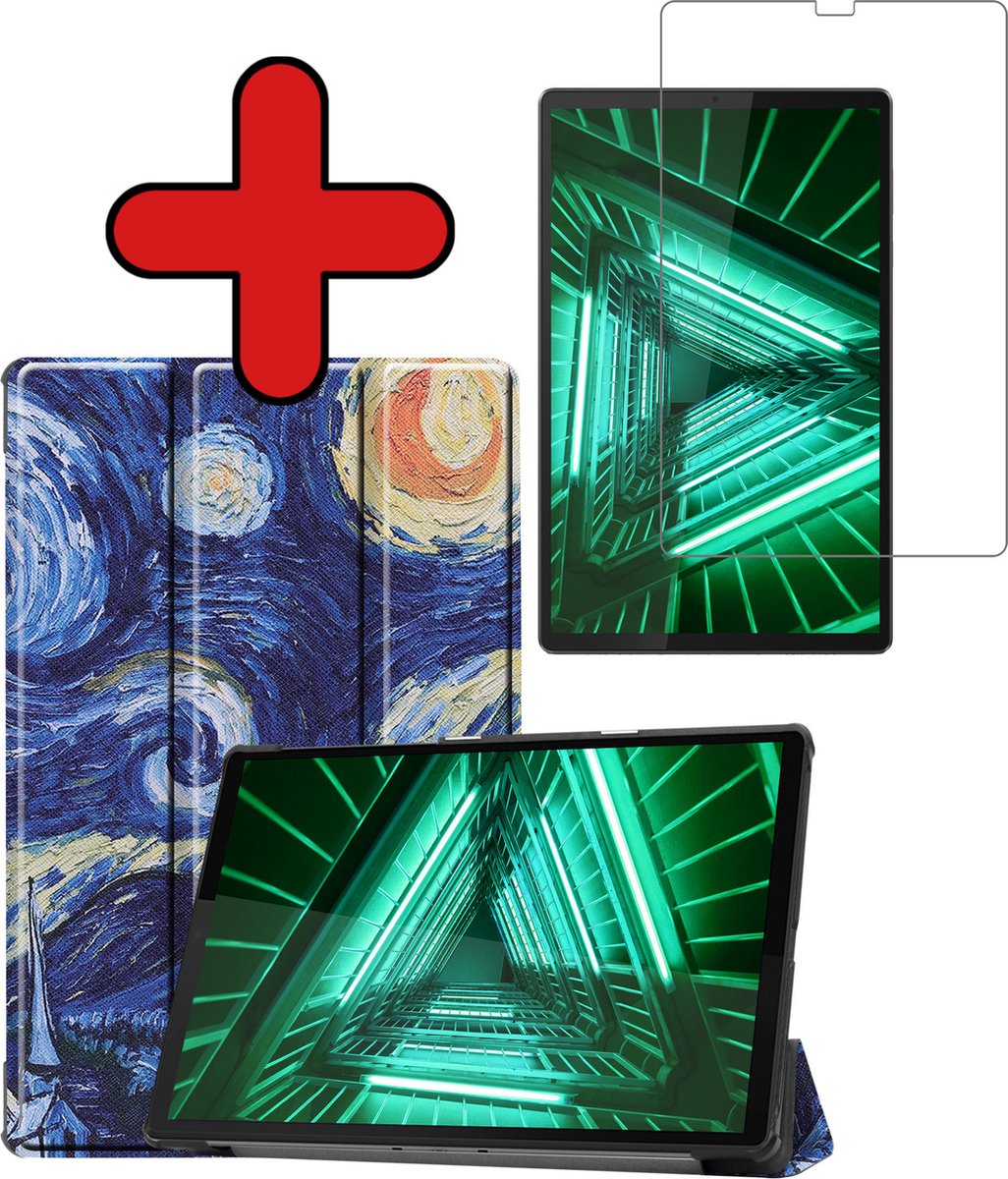 Hoesje - Geschikt voor Lenovo Tab M10 FHD Plus (2e / 2nd Generatie) - Met Screenprotector - Hardcover Book Case - Trifold Bookcase Hoes - Hard Cover - Tablethoes - Sterrenhemel