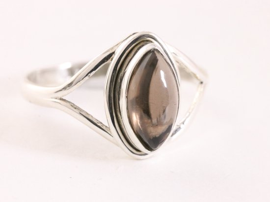 Fijne zilveren ring met rookkwarts - maat 16