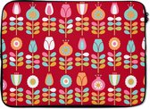 Laptophoes 13 inch - Patronen - Bloemen - Retro - Rood - Laptop sleeve - Binnenmaat 32x22,5 cm - Zwarte achterkant