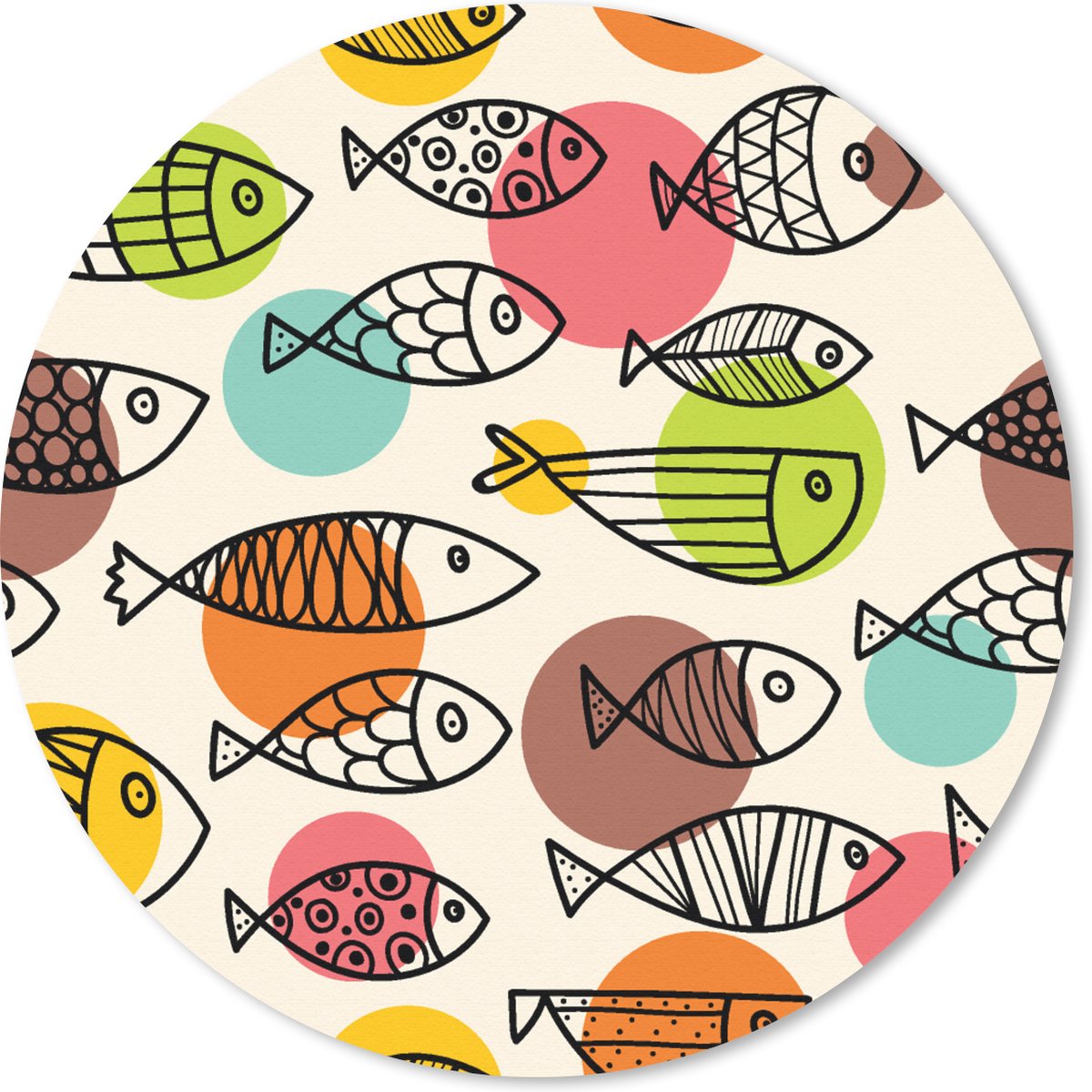 Muismat rond 40x40 cm - Mousepad Stippen - Vis - Regenboog - Ronde muismatten