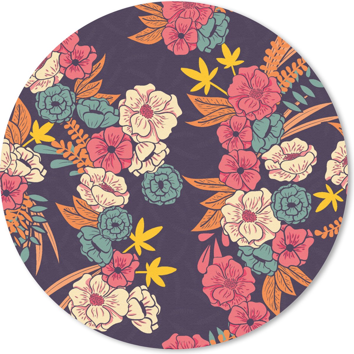 Muismat rond 20x20 cm - Mousepad Boeket - Bloemen - Tropisch - Patroon - Ronde muismatten