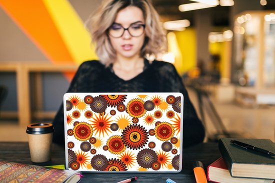 Sticker ordinateur portable - 11,6 pouces - Design - Rétro - Oranje - Fleurs