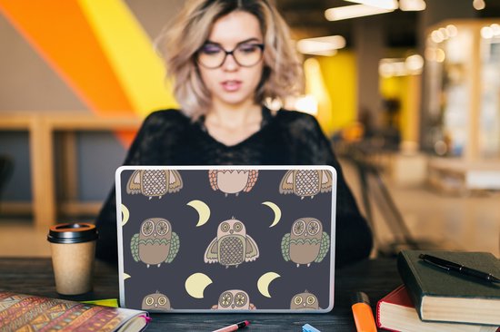 Sticker ordinateur portable - 14 pouces - Hibou - Motifs - Lune