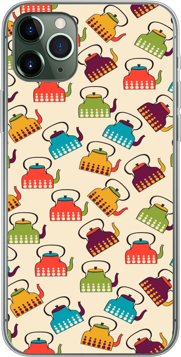 Telefoonhoesje Geschikt voor iPhone 11 Pro Max hoesje - Design - Retro - Theepot - Kleuren - Siliconen Telefoonhoesje Telefoonhoesje