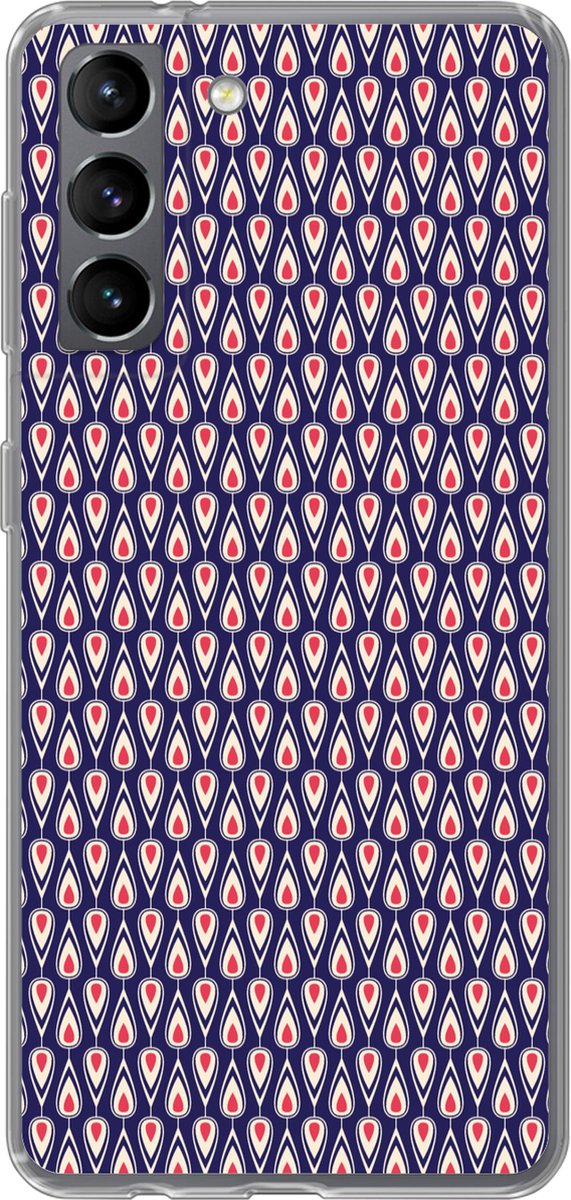 Telefoonhoesje Geschikt voor Samsung Galaxy S21 hoesje - Patronen - Vintage - Blauw - Rood - Siliconen Telefoonhoesje Telefoonhoesje