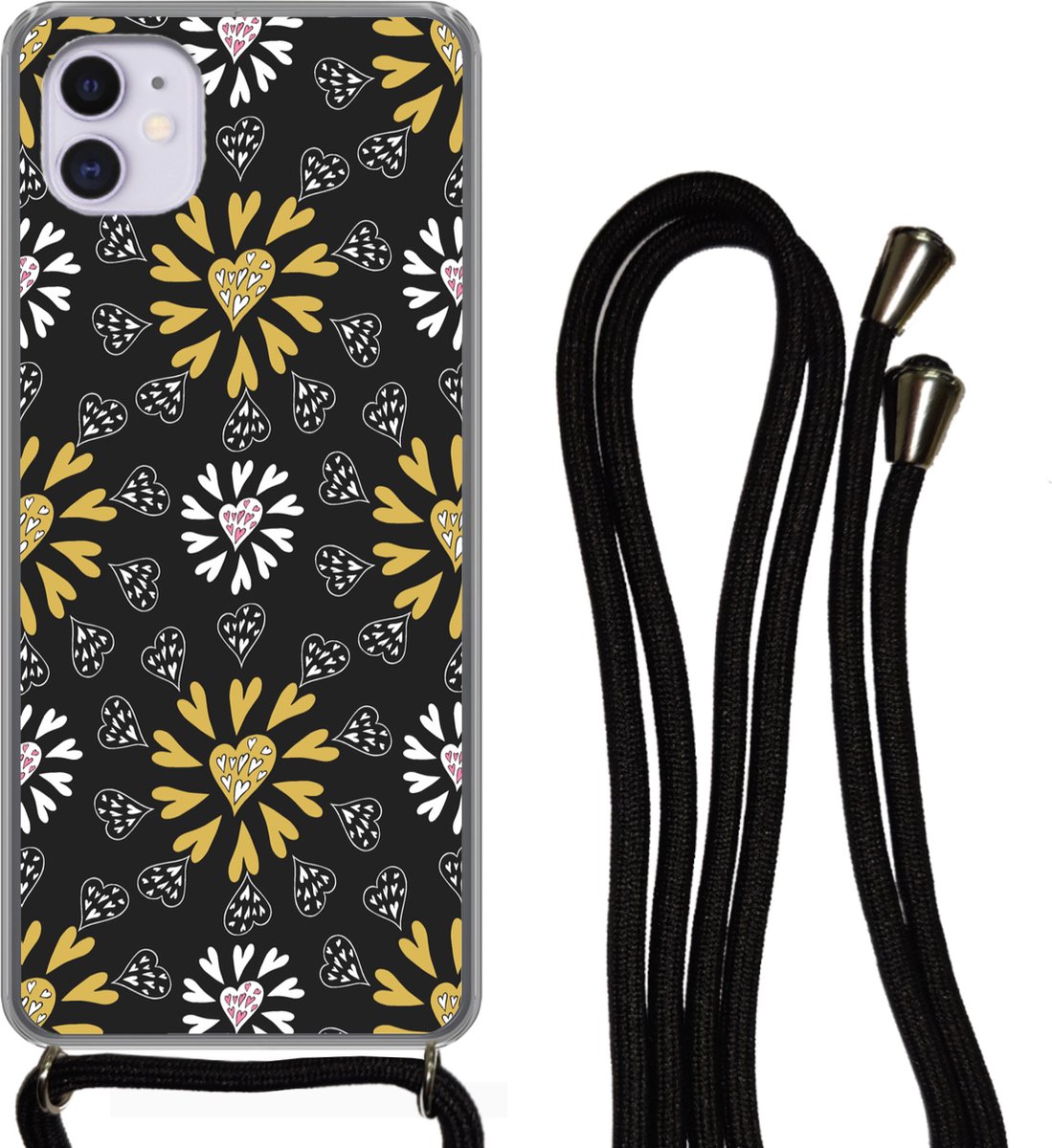 Telefoonhoesje Geschikt voor iPhone 12 - Meisje - Hart - Patronen - Girl - Kids - Kinderen - Siliconen - Crossbody - Backcover met Koord - Telefoonhoesje met koord - Hoesje met touw Telefoonhoesje