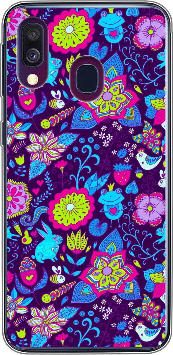 Telefoonhoesje Geschikt voor Samsung Galaxy A40 hoesje - Meisjes - Konijn - Roze - Patronen - Girl - Kids - Kinderen - Siliconen Telefoonhoesje Telefoonhoesje