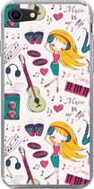 Geschikt voor iPhone SE 2020 hoesje - Meiden - Muziek - Koptelefoon - Patronen - Girl - Roze - Kinderen - Kind - Siliconen Telefoonhoesje