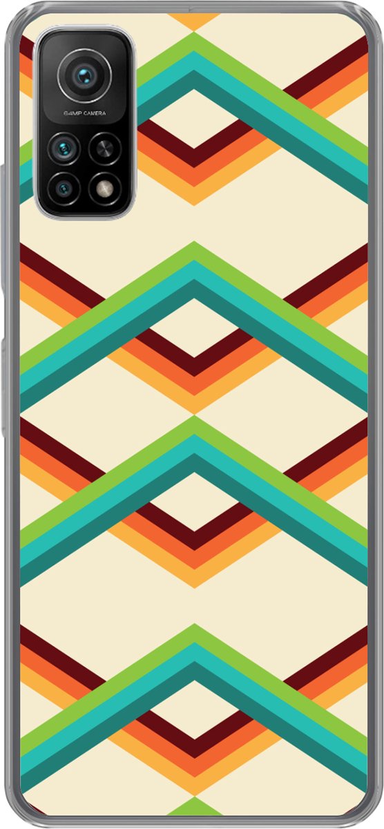 Telefoonhoesje Geschikt voor Xiaomi Mi 10T 5G hoesje - Retro - Strepen - Design - Seventies - Siliconen Telefoonhoesje Telefoonhoesje