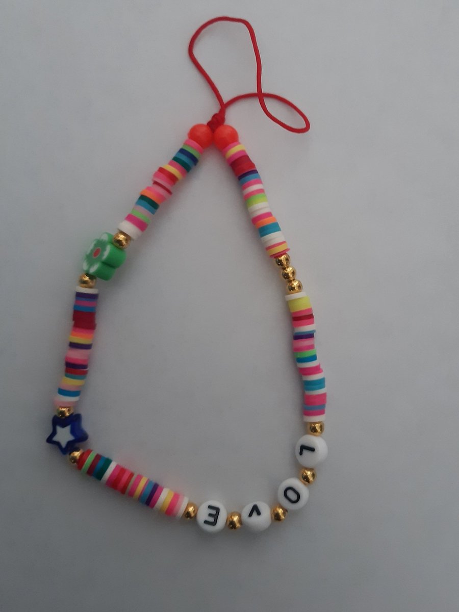 TWOA-telefoonsieraad –telefoonarmband – telefoonkoord - telefoonketting met vrolijke kralen love