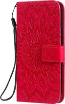 Mobigear Telefoonhoesje geschikt voor Motorola Moto G8 Plus Hoesje | Mobigear Sunflower Bookcase Portemonnee | Pasjeshouder voor 2 Pasjes | Telefoonhoesje voor Pinpas / OV Kaart / Rijbewijs - Rood