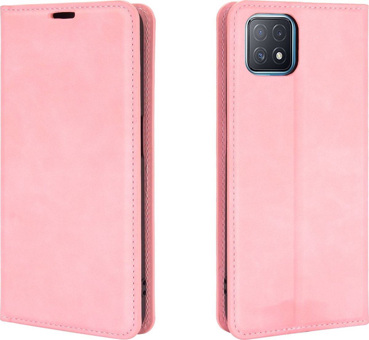 Mobigear Telefoonhoesje geschikt voor OPPO A73 5G Hoesje | Mobigear Retro Slim Bookcase Portemonnee | Pasjeshouder voor 3 Pasjes | Telefoonhoesje voor Pinpas / OV Kaart / Rijbewijs - Roze