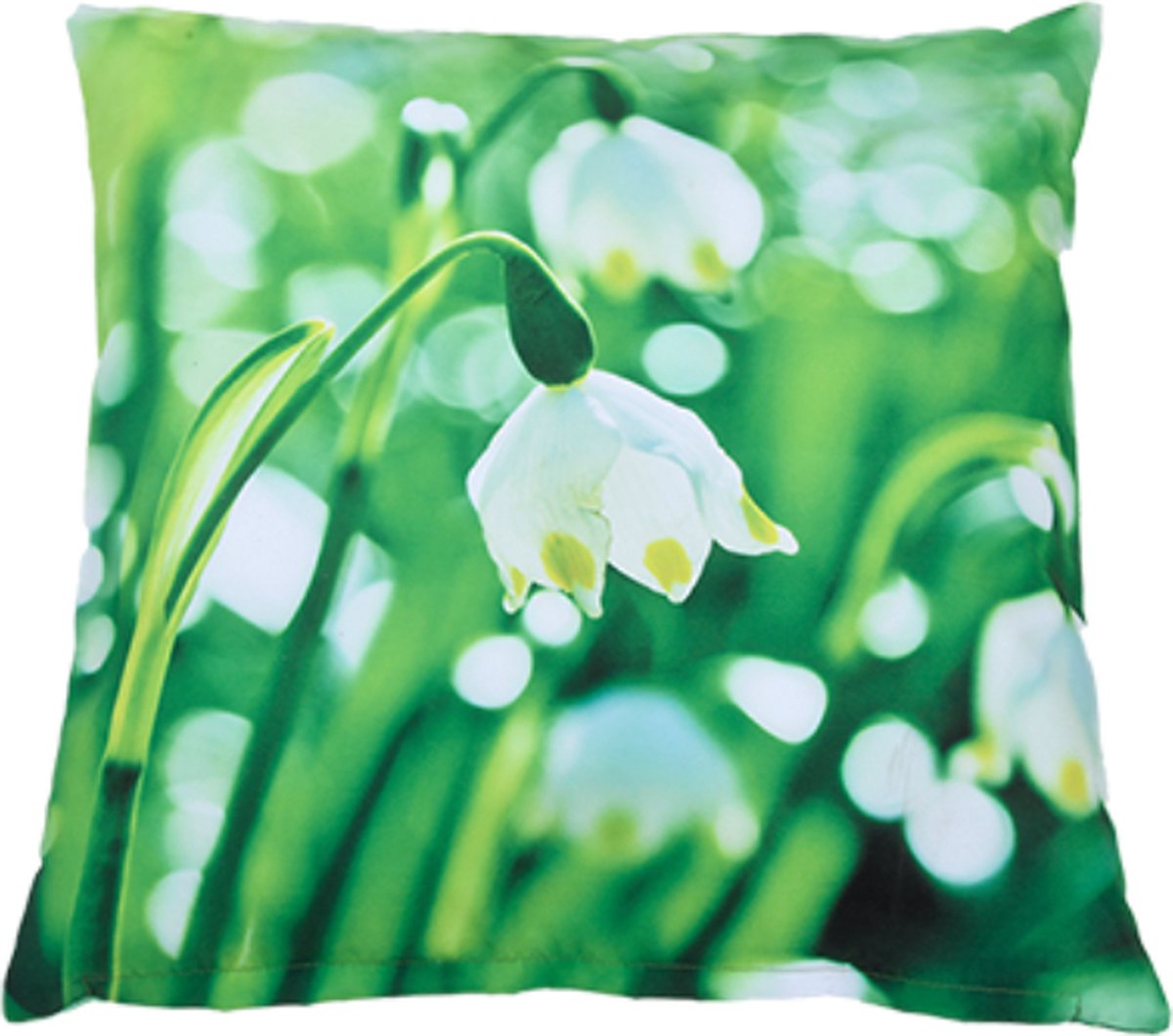 Cactula waterafstotend buitenkussen met lente print 40 x 40 x 14 cm Sneeuwklokje