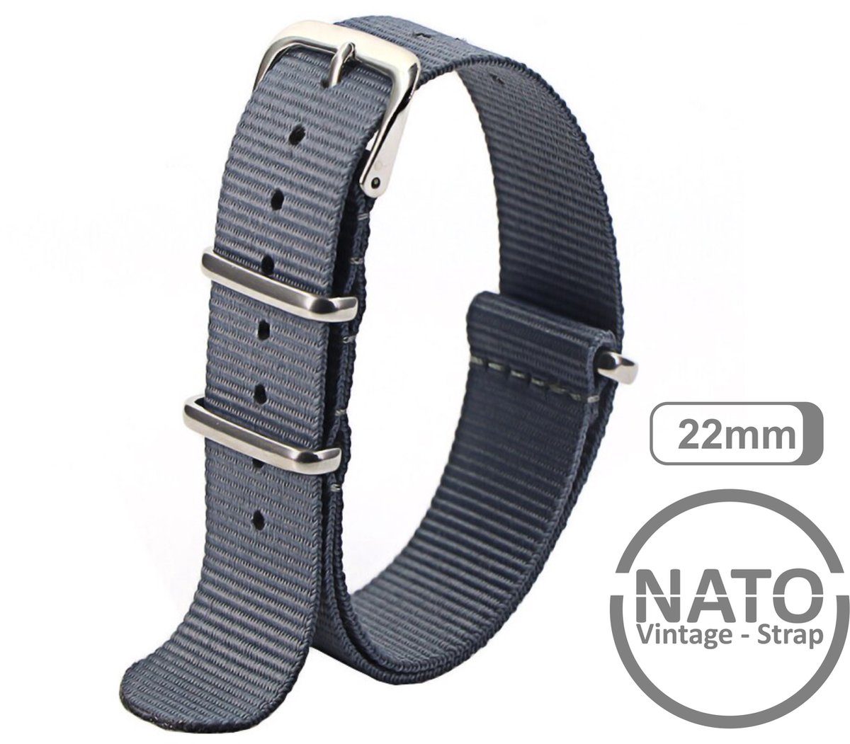 22mm Nato Strap Grijs - Vintage James Bond - Nato Strap collectie - Mannen - Horlogebanden - 22 mm bandbreedte voor oa. Seiko Rolex Omega Casio en Citizen