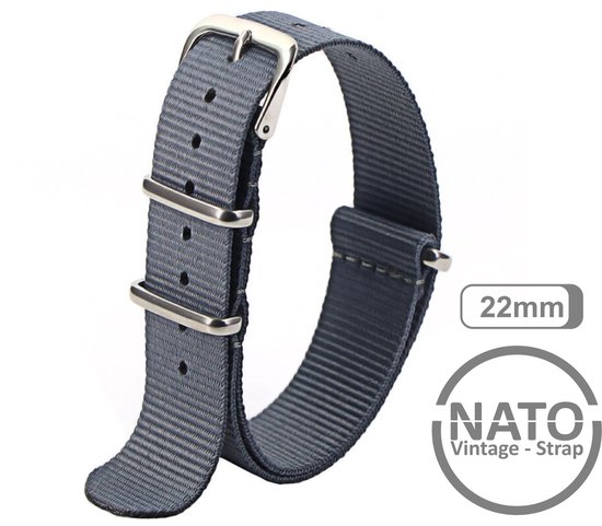 Bracelet Nato 22 mm Grijs - Vintage James Bond - Collection Nato Strap - Homme - Bracelets de montre - Largeur de bande 22 mm pour par ex. Seiko Rolex Omega Casio et Citizen