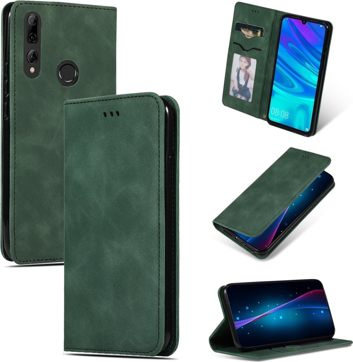 Mobigear Telefoonhoesje geschikt voor Huawei P Smart Plus (2019) Hoesje | Mobigear Retro Slim Bookcase | Pasjeshouder voor 2 Pasjes | Telefoonhoesje voor Pinpas / OV Kaart / Rijbewijs - Groen