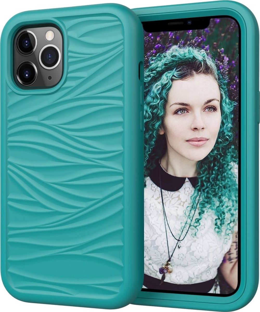 Mobigear Hoesje geschikt voor Apple iPhone 12 Pro Max Telefoonhoesje Hardcase | Mobigear Wave Backcover Shockproof | Schokbestendig iPhone 12 Pro Max Telefoonhoesje | Anti Shock Proof - Turquoise